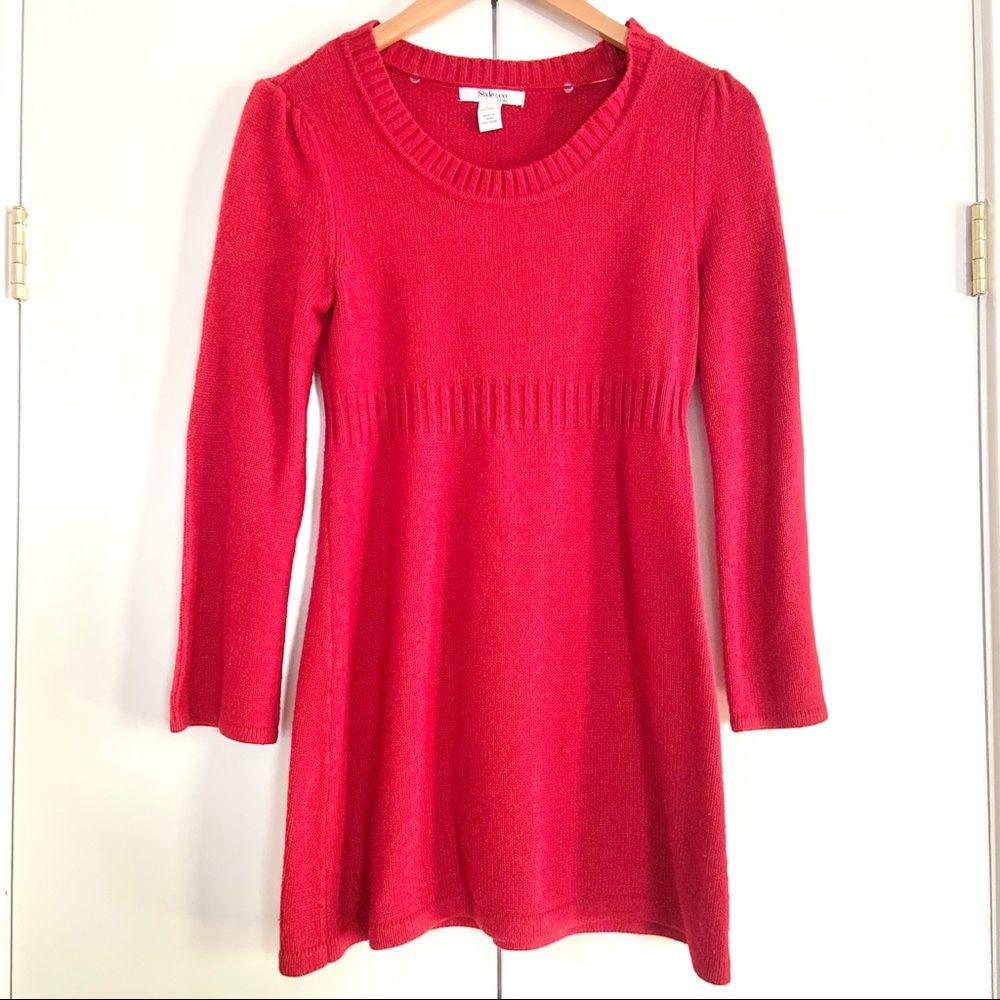 Red Babydoll Mini Sweater Dress or Tunic Top
